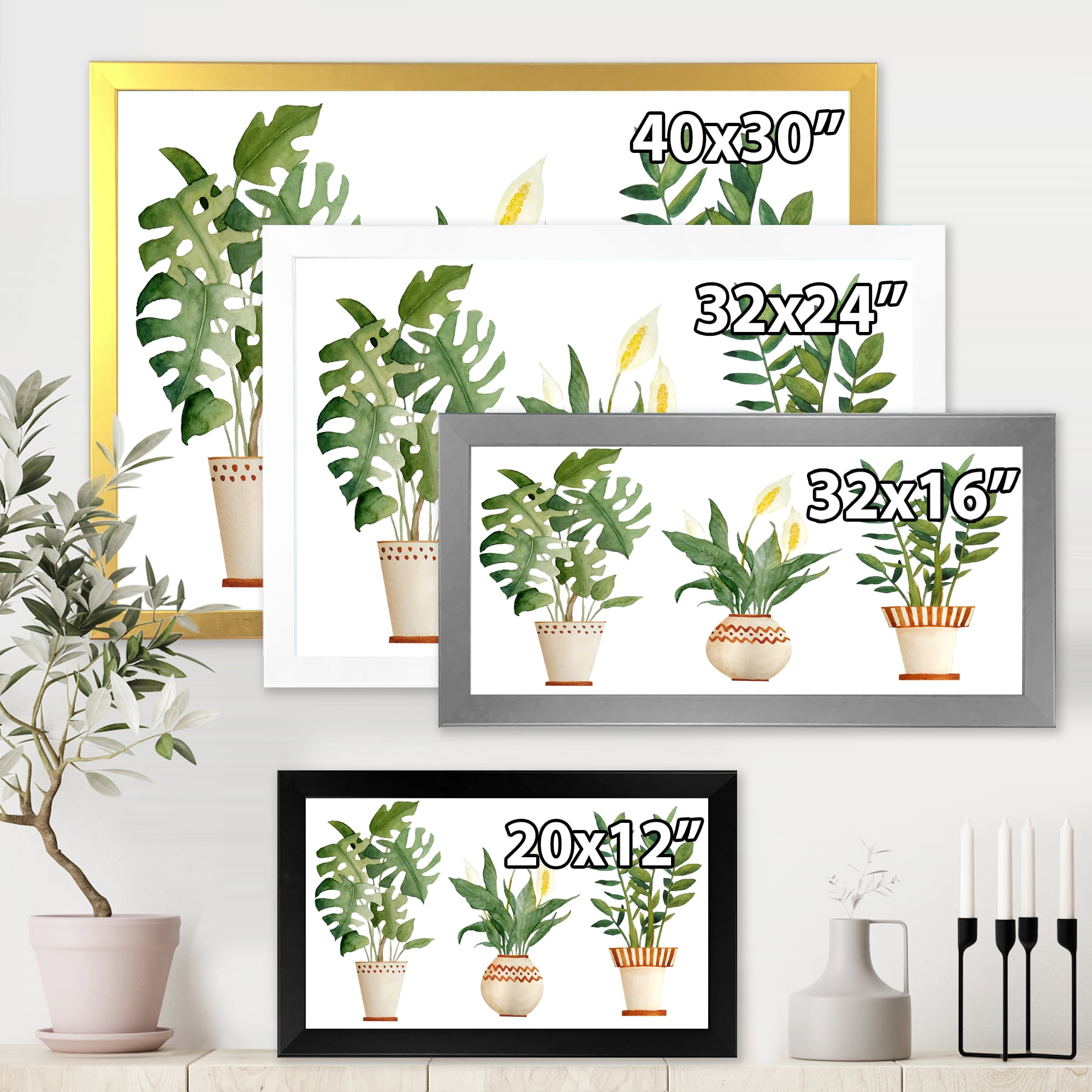 Designart 'Houseplant Peace Lily In Terra Cotta and Monstera' Farmhouse Framed Art Print