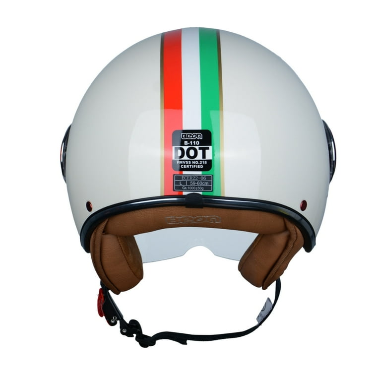 beon motorcycle helmet Open Face for Adults, DOT Approved,3/4 Retro Vespa Helmet, Dual Visors Men's and Women's Motorbike Casco for Moped Cruiser Bobber and Chopper(S,BCR Glossy White ) : Automotive Removable and Washable Lining Beon B707 SKULL Zwart/Wit -