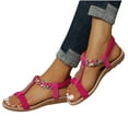 thumbnail image 4 of Xysaqa Women's T-Strap Floral Print Rhinestone Flat Sandals Comfort Slip on Flats Sandals Casual Summer Dress Ankle Elastic Boho Beach Sandals Hot Pink, 4 of 4