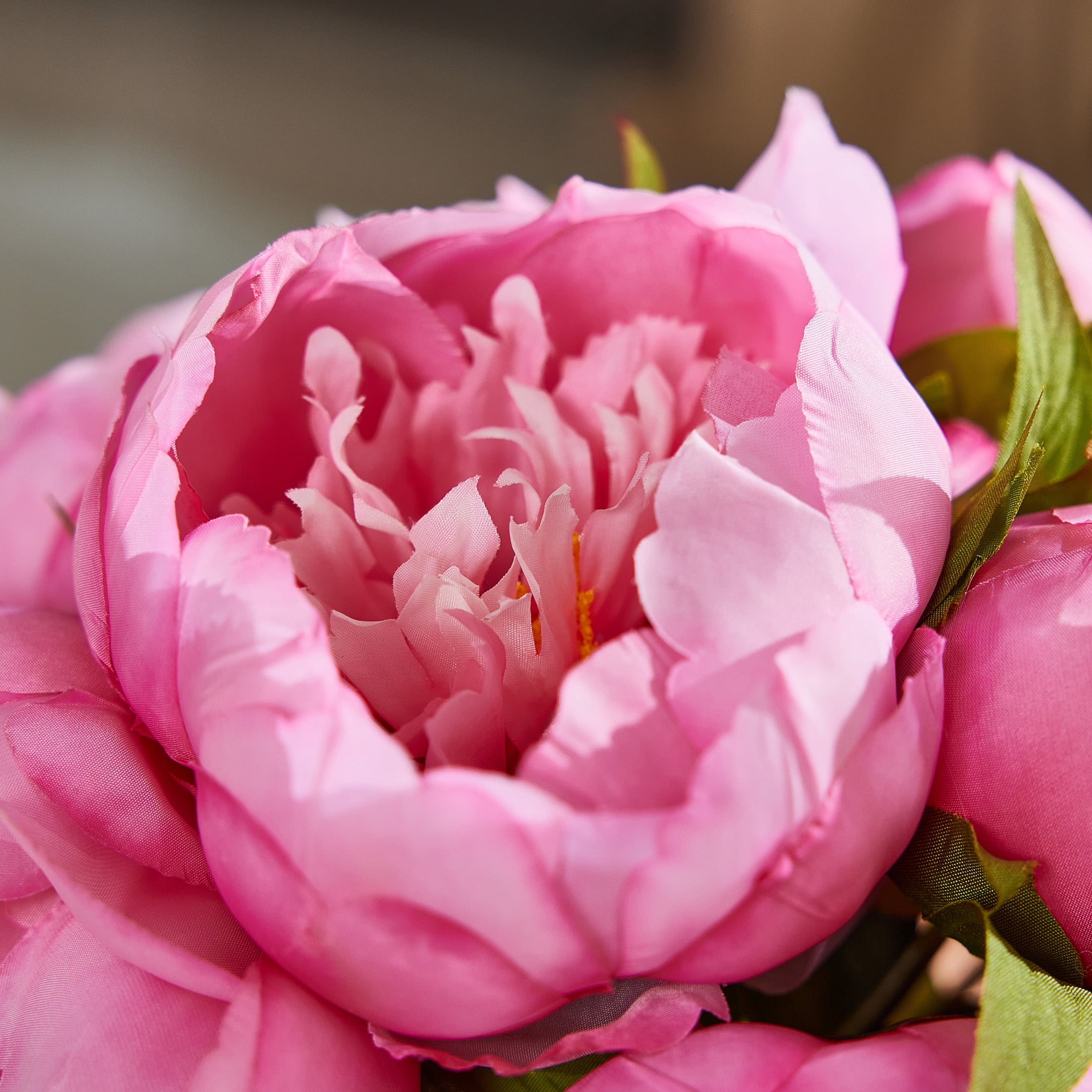 DR.Planzen Peach-Red Artificial Peony Plant in Vase, 9 Bloom & 82 Leaves Silk Flower Arrangement with Faux Water, 12” Home Office Table Decor