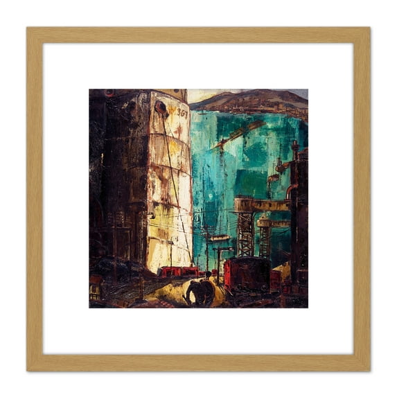 Padegs The Port Dock Expressionist Painting 8X8 Inch Square Wooden Framed Wall Art Print Picture with Mount