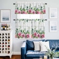 thumbnail image 2 of Spring Pink Roses Kitchen Curtains Sets for Windows 24 Inch Length, Pastoral Eucalyptus Leaves Gray Wooden Rod Pocket Window Treatments Tier Curtains and Valances Set for Bedroom/Bathroom, 2 of 8