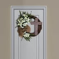 thumbnail image 4 of Round Easter Door Wreath with Cross with Burlap ornaments easter wreath Home Front Door Decor Rustic, 4 of 8
