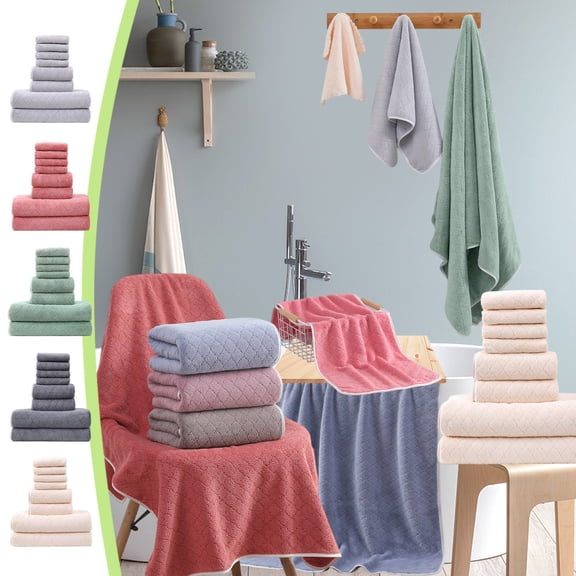 Xuniizn Bath Towel and Wash Cloths Set: 4xSquare Towels, 2 Bath Towels, 2xHand Towels, cotton, Highly Absorbent & Fade Resistant