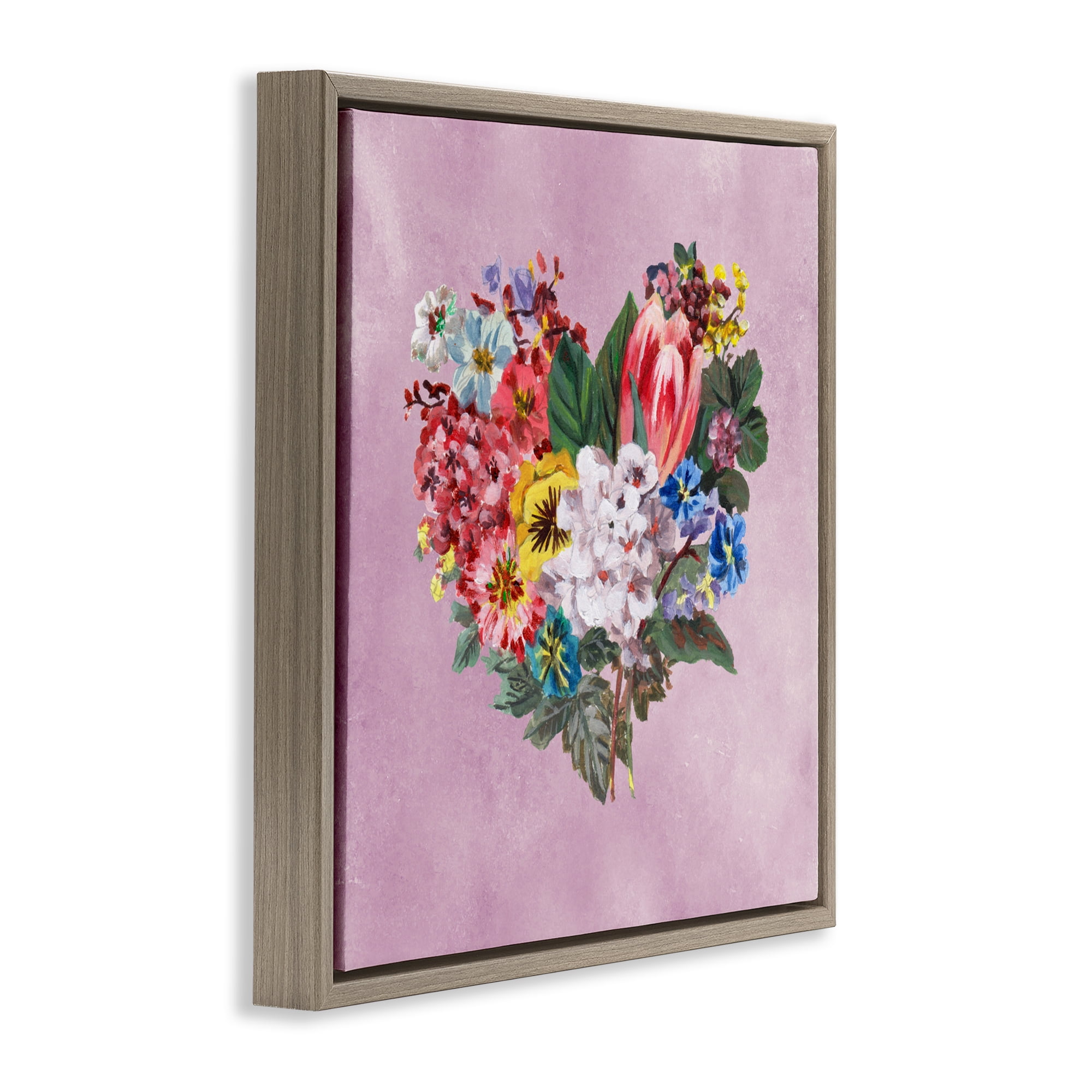 Stupell Industries Heart Shaped Garden Blooms Brown Framed Floater Canvas Wall Art, design by Melissa Wang
