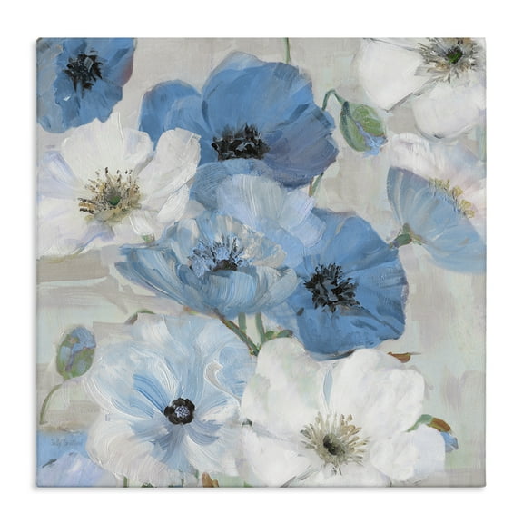 Stupell Industries Mixed Blue & White Blooms Plants & Flowers Painting Wrapped Canvas Art Print Wall Art, 17 x 17
