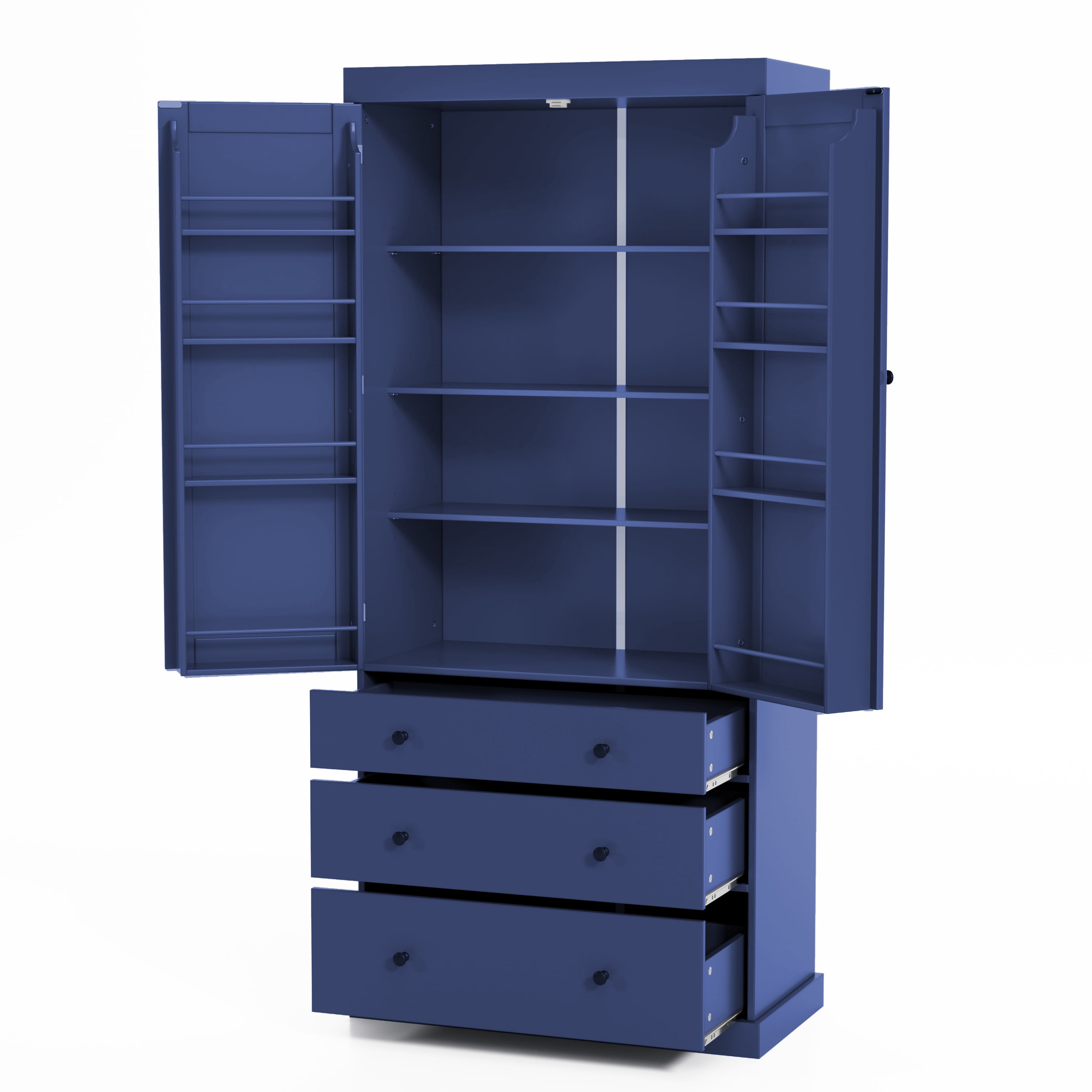 PAPROOS 77" Tall Kitchen Pantry Cabinet, Wood Pantry Storage Cabinet with 3 Drawers, 2 Doors, Farmhouse Cupboard Storage with 3 Adjustable Shelves, 8 Door Shelves for Dining Room, Craft Room, Blue