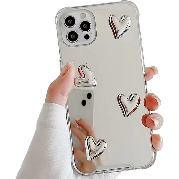 for iPhone 15 Pro Mirror Case Cute Love Heart Phone Case for Women Girls Makeup Mirror Back Soft Silicone Clear Slim Fit Shockproof Bumper TPU Frame Protective Case for iPhone 15 Pro, 6.1 inch
