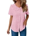 thumbnail image 4 of Craaazy Women Casual Tops Loose Fit Solid Color Ruffle Collar Button Front Short Sleeve Cotton Tops for Vacation Gift, 4 of 6