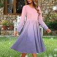 thumbnail image 4 of Fmbrln Dress for Women Long Sleeve Crew Neck Midi Dress Casual Loose Gradient Print A-Line Dress Fashion Holiday Dress, 4 of 7