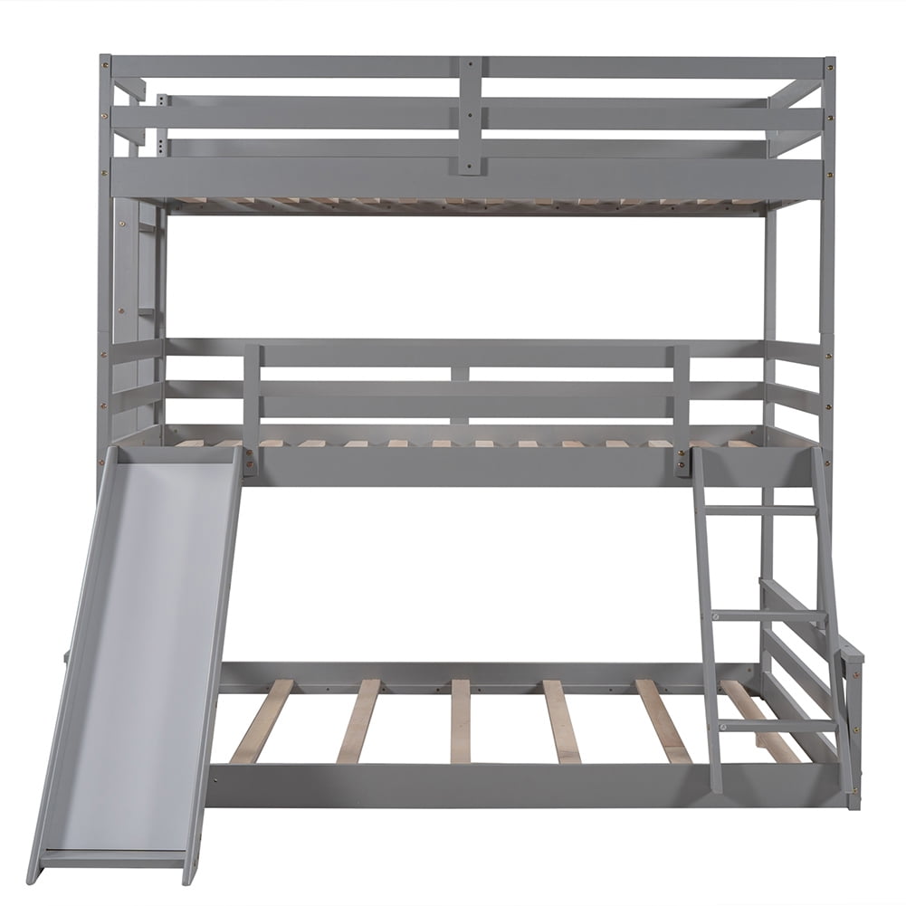 Kadyn Twin over Twin over Full Triple Bunk Bed with Convertible Ladder and Slide,Gray