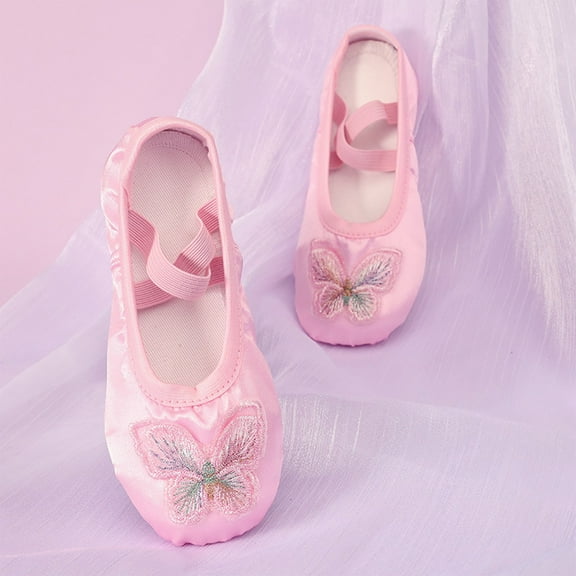 FSYBOA Girl Dance Shoes, Non Slip Soft Sole Solid Color Elastic Straps Kids Ballet Shoes Pink Size 13.5(Little Kids)