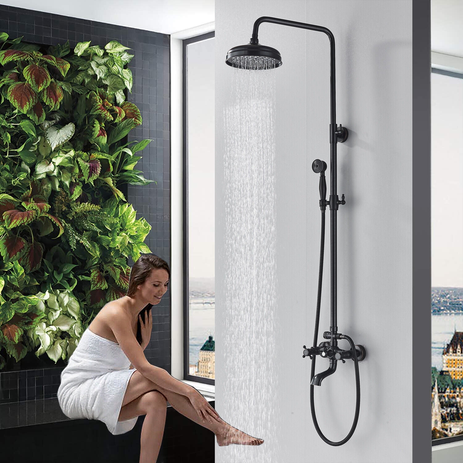 Shower Fixture Oil Rubbed Bronze Bathroom Shower Faucet Set Rainfall 8 Inch Shower Head Mixer Double Kn