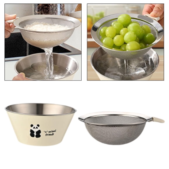 Juego de colador BLESIY cuenco y cesta de drenaje cuenco mezclador de ensalada de secado rápido Patrón de panda