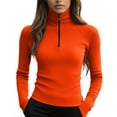 thumbnail image 2 of Womens Sweaters Quarter Zip Knit Long Sleeve Business Casual Pullover Tops 2025 Fall Fashion Work Outfits Saffron XL, 2 of 5