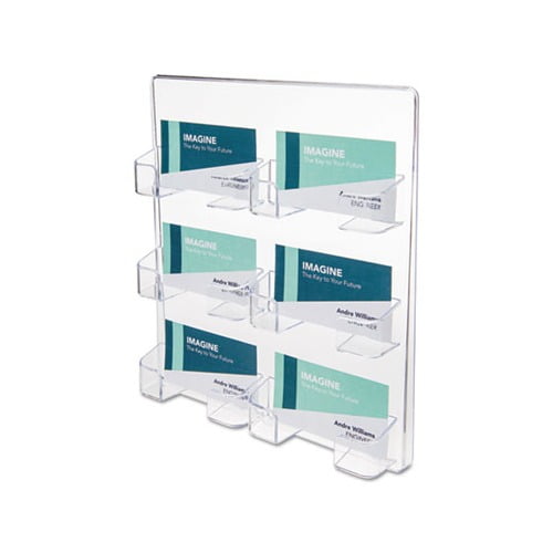 deflecto Six-Pocket Wall Mount Business Card Holder, Holds 480 2 X 3 1/2 Cards, Clear