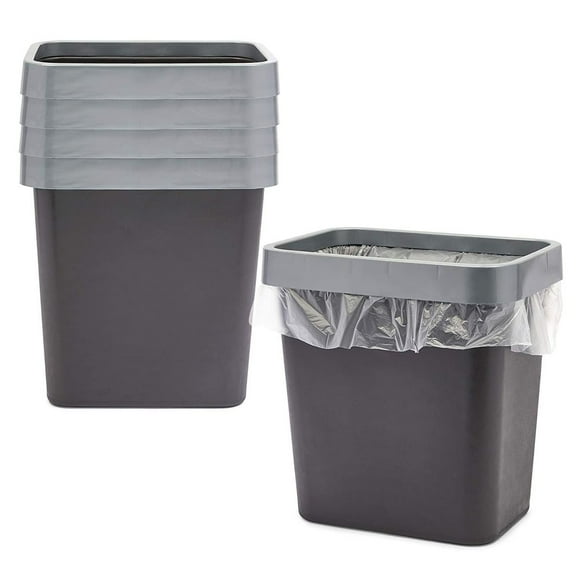 Medium Waste Baskets, Black Garbage Cans (11.6 x 11.1 x 7.87 in, 5 Pack)