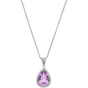 5th & Main Platinum-Plated Sterling Silver Teardrop-Cut Amethyst Pave CZ Pendant Necklace