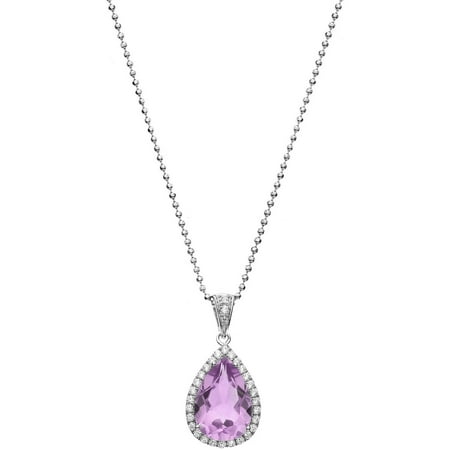5th & Main Platinum-Plated Sterling Silver Teardrop-Cut Amethyst Pave CZ Pendant Necklace