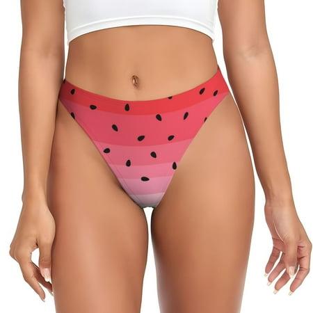 Qokaie Watermelon Printed Women s Cotton Thong Underwear  Sexy Breathable Panties G-string-X-Small