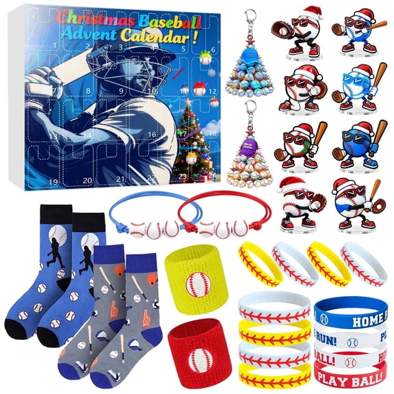 Baseball Advent Calendar Gift Set – 24-Day Christmas Countdown for Kids & Teens, Includes Mini Gear, Training Accessories, Candy & Baseball-Themed Decorations