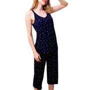 Doublju Women's Sleeveless Racerback Capri Pajama 2 Pcs Set (Plus Size Available)