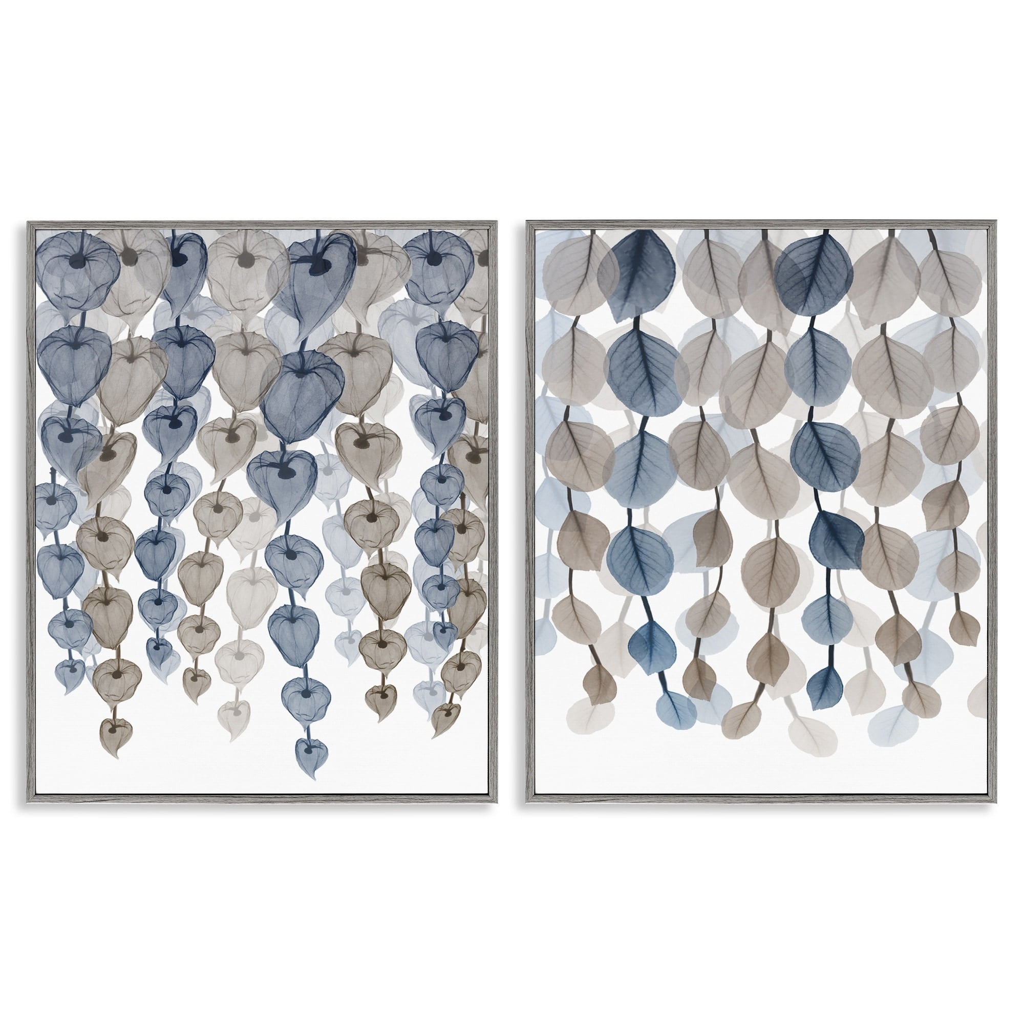 Stupell Industries Falling Vines Neutral Blue Brown Leaves Gray Framed by Albert Koetsier