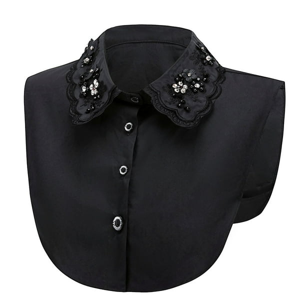 Cuello de blusa para mujer, cuello falso, desmontable, negro, de algodón