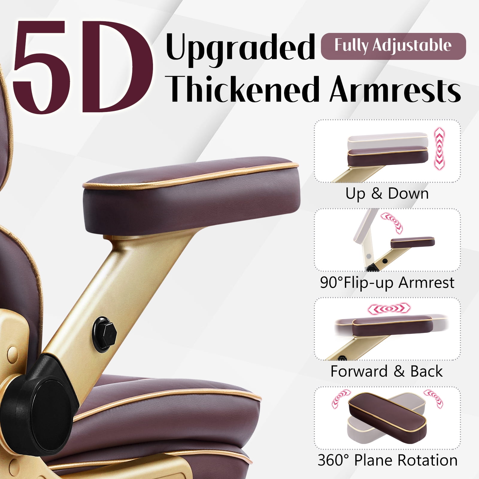 Falvinoryn Big and Tall Office Chair 500LBS, Ergonomic High Back Executive Office Chair, Adjustable Lumbar Support, Flip Arms, Locking Wheels Large Computer Desk Chair, Brown