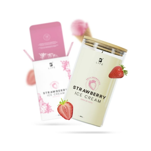 Vela De Soya Aromática B Life | 600 g | Aroma Helado De Fresa | Duración 120 Horas.