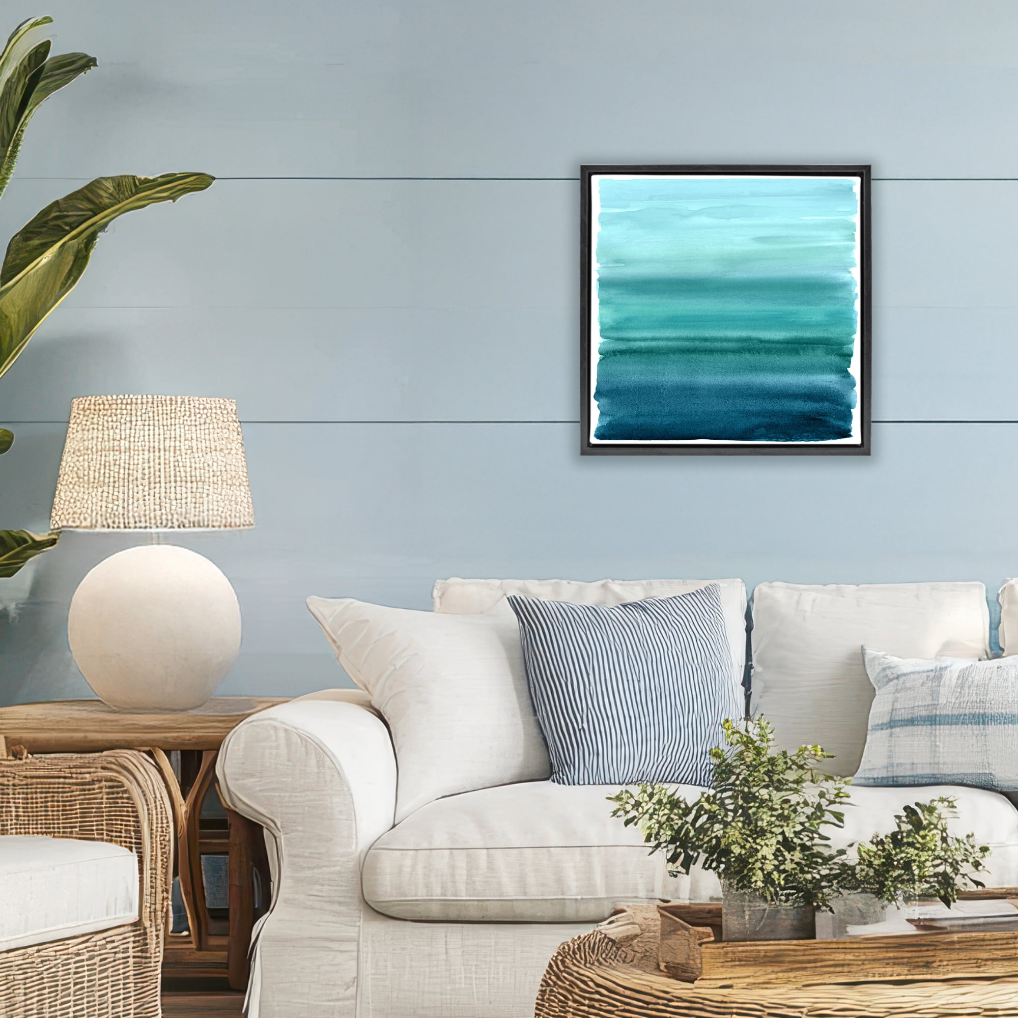 Stupell Industries Aqua Ombre Gradient Black Framed Floater Canvas Wall Art, design by Allie Corbin