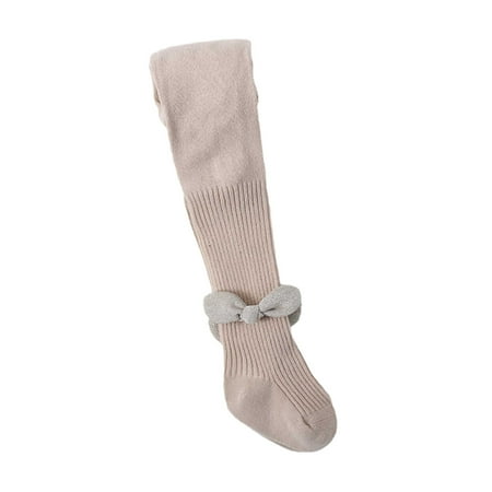 

YWDJ Toddler Kids Bow Stockings Girls Socks Solid Color French Rib Leggings Girls Long Socks Step Pants Khaki 1-2 Years