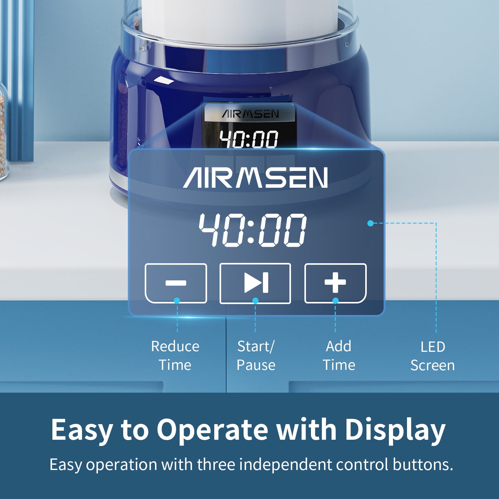 AIRMSEN 2.1 Qt Ice Cream Maker Machine with LED Screen and Timer, Electric Frozen Yogurt Maker for Home, Blue