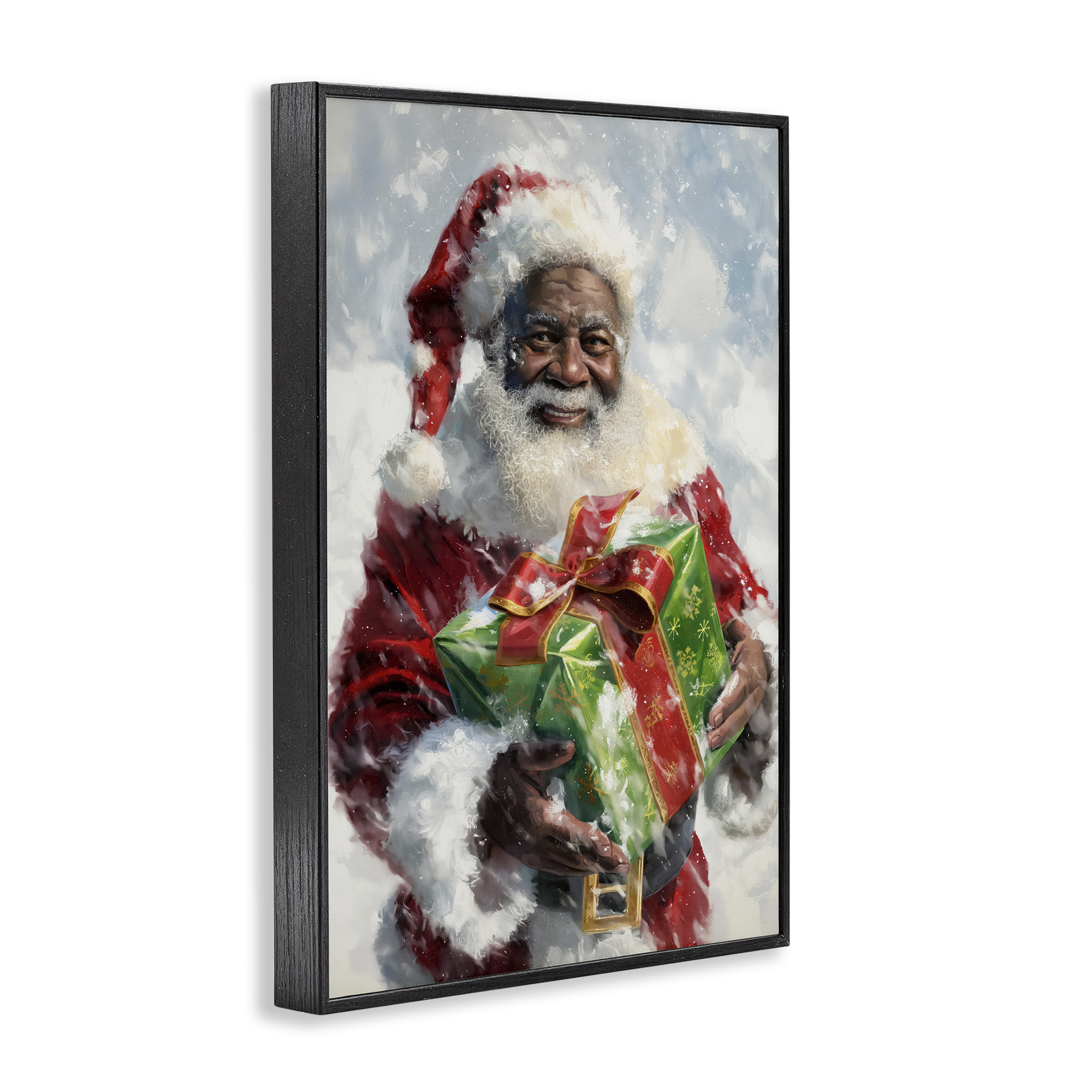 Stupell Industries Santa Claus & Gift Holiday Painting Black Framed Art Print Wall Art, 20 x 30