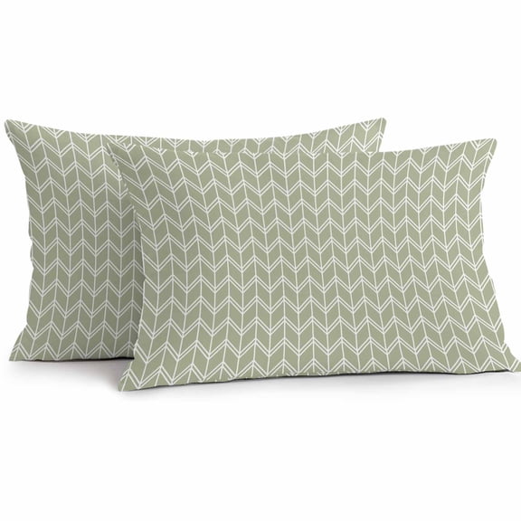 Striped Outdoor Pillow Covers Pack of 2 Abstract Chevron White Line Sage Green Bohemian Waterproof Throw Pillow Covers Decorative Cushion Cases for Patio Garden Tent Balcony Couch 20x12 inch