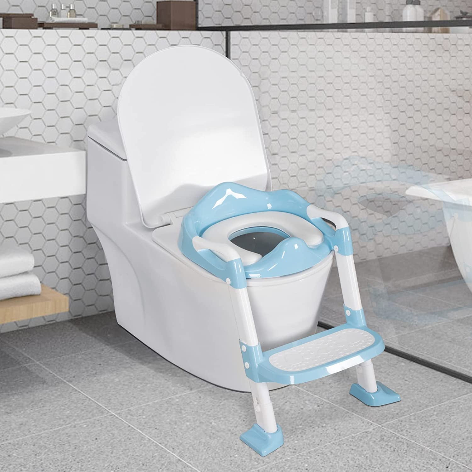 BRINJOY Potty Training Seat with Step Stool Ladder, Foldable Toddler Potty Seat for Toilet with