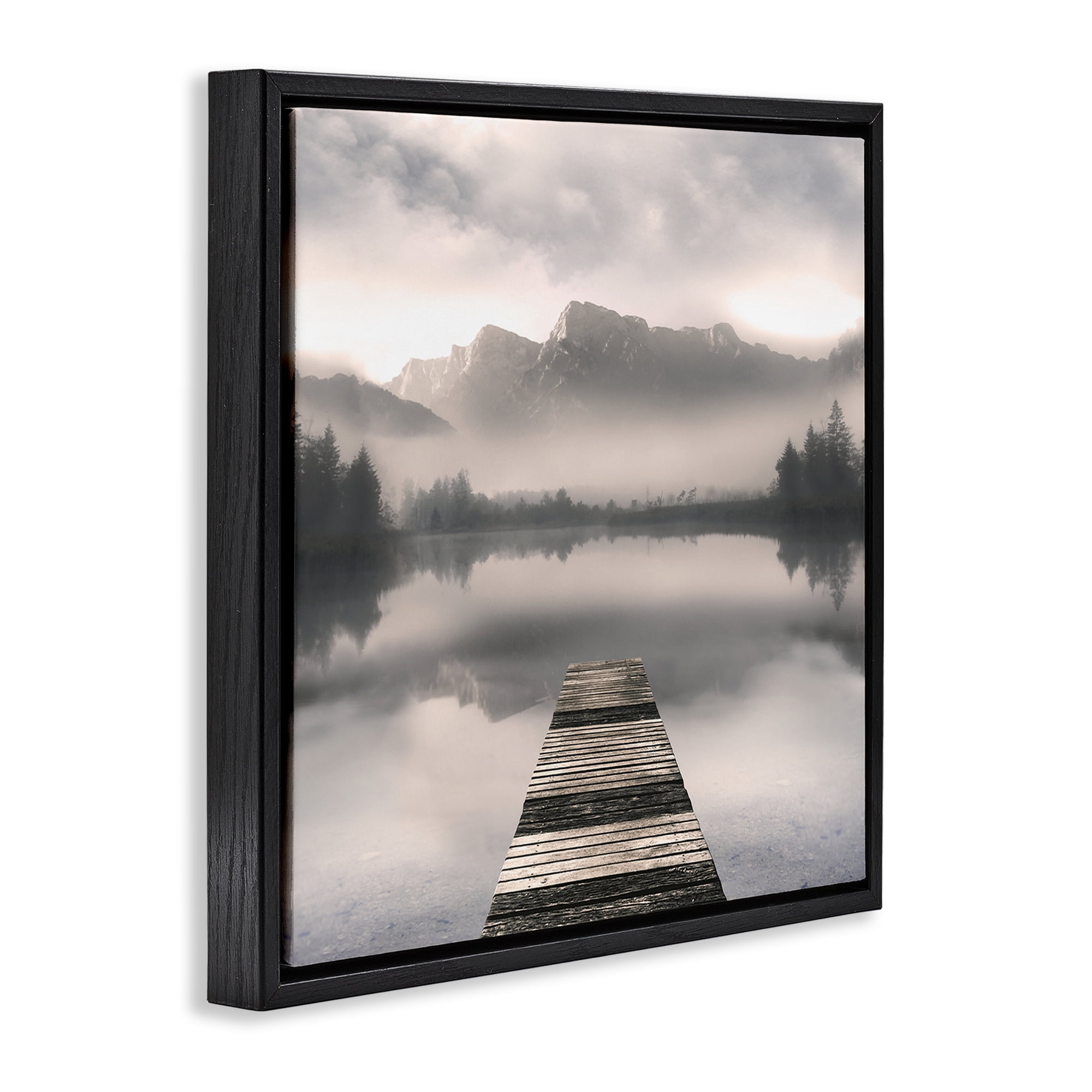 Stupell Industries Calm Reflective Waters & Mountains Black Framed Floater Canvas Wall Art, design by Irene Weisz
