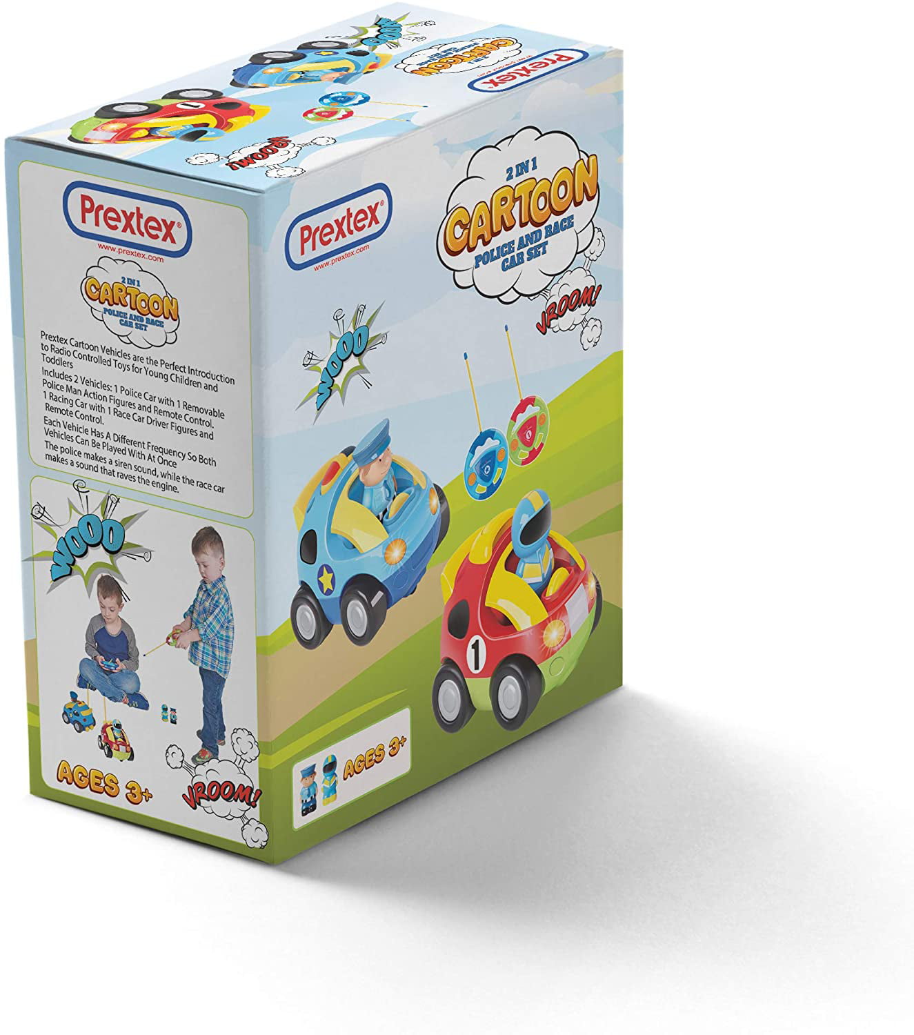 Race Car Radio Control Toys for Kids. Prextex Pack of 2 Cartoon R/C Police Car 