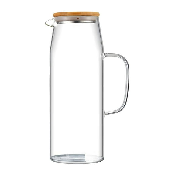 High Borosilicate Glass Straight Body Pot Glass Water Bottle, Glass Pitcher with Lid and Handle, Glass Carafe for Cold Water, Large Iced Tea Pitcher for Coffee, Juice and Homemade Beverage