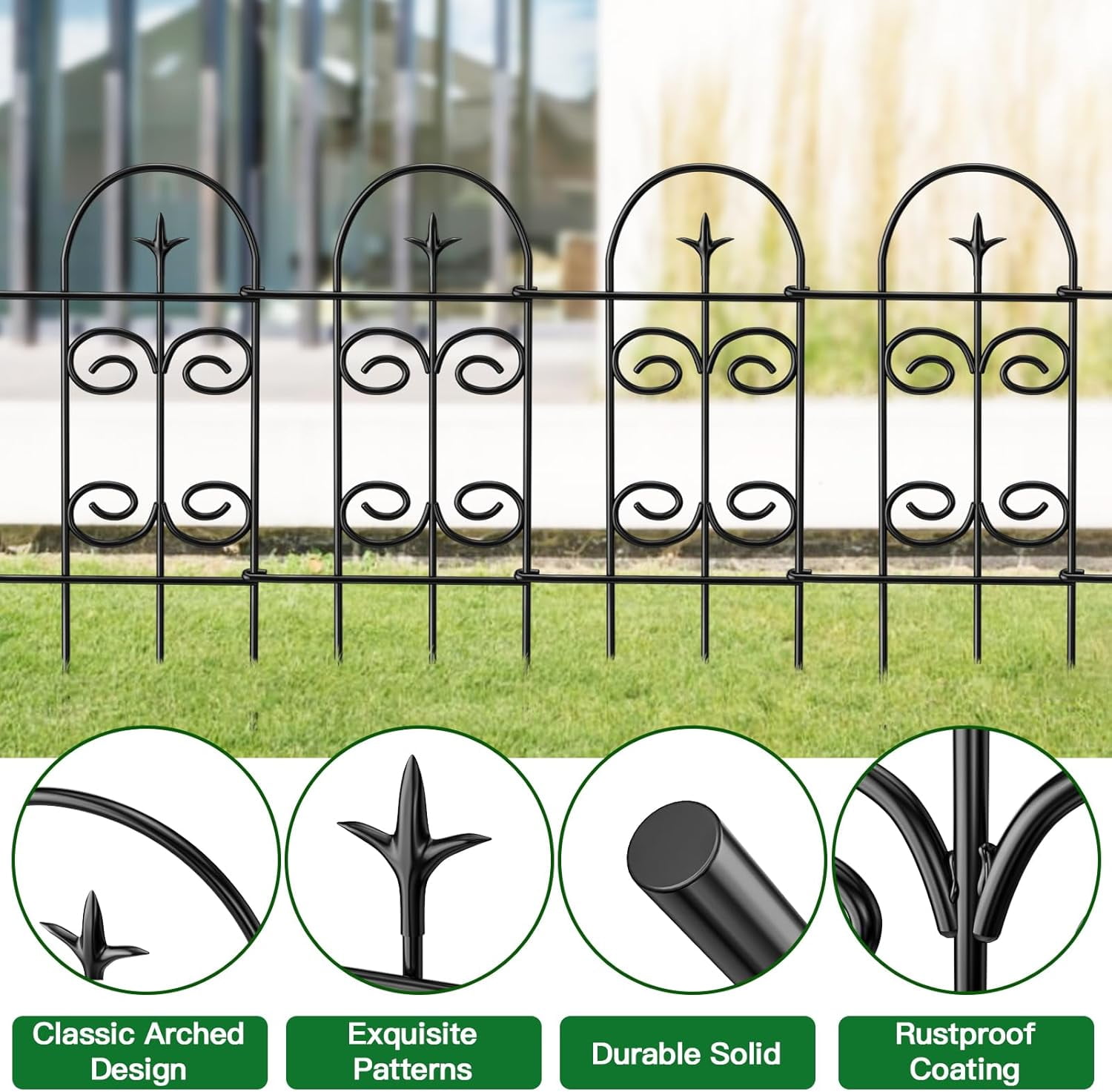 32in High Decorative Garden Fence with Pre-Linked Panels for Pet Barrier and Flower Bed Edging