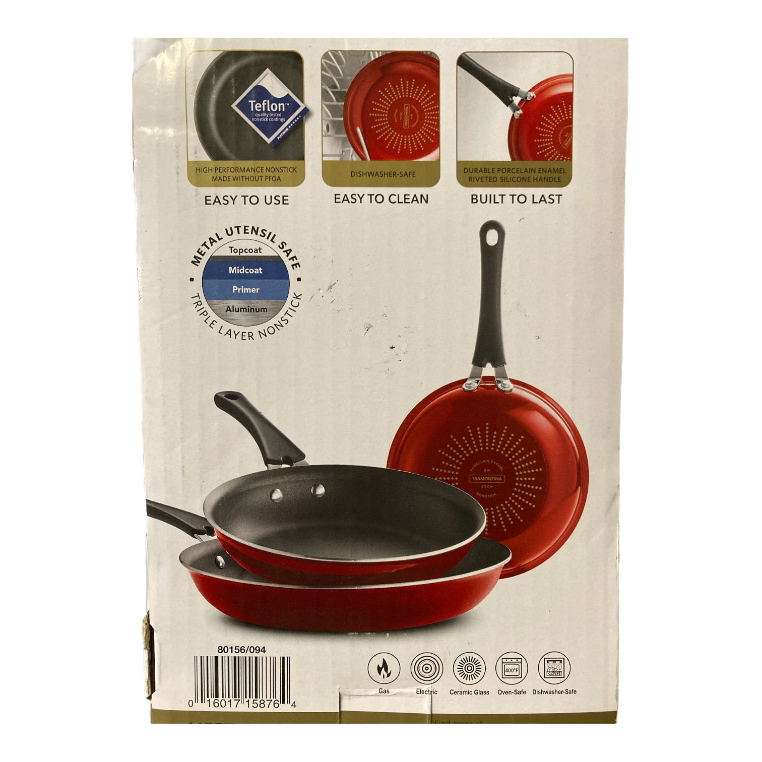 Tramontina 3 Pk Fry Pans - Metallic Red, 80156/102DS