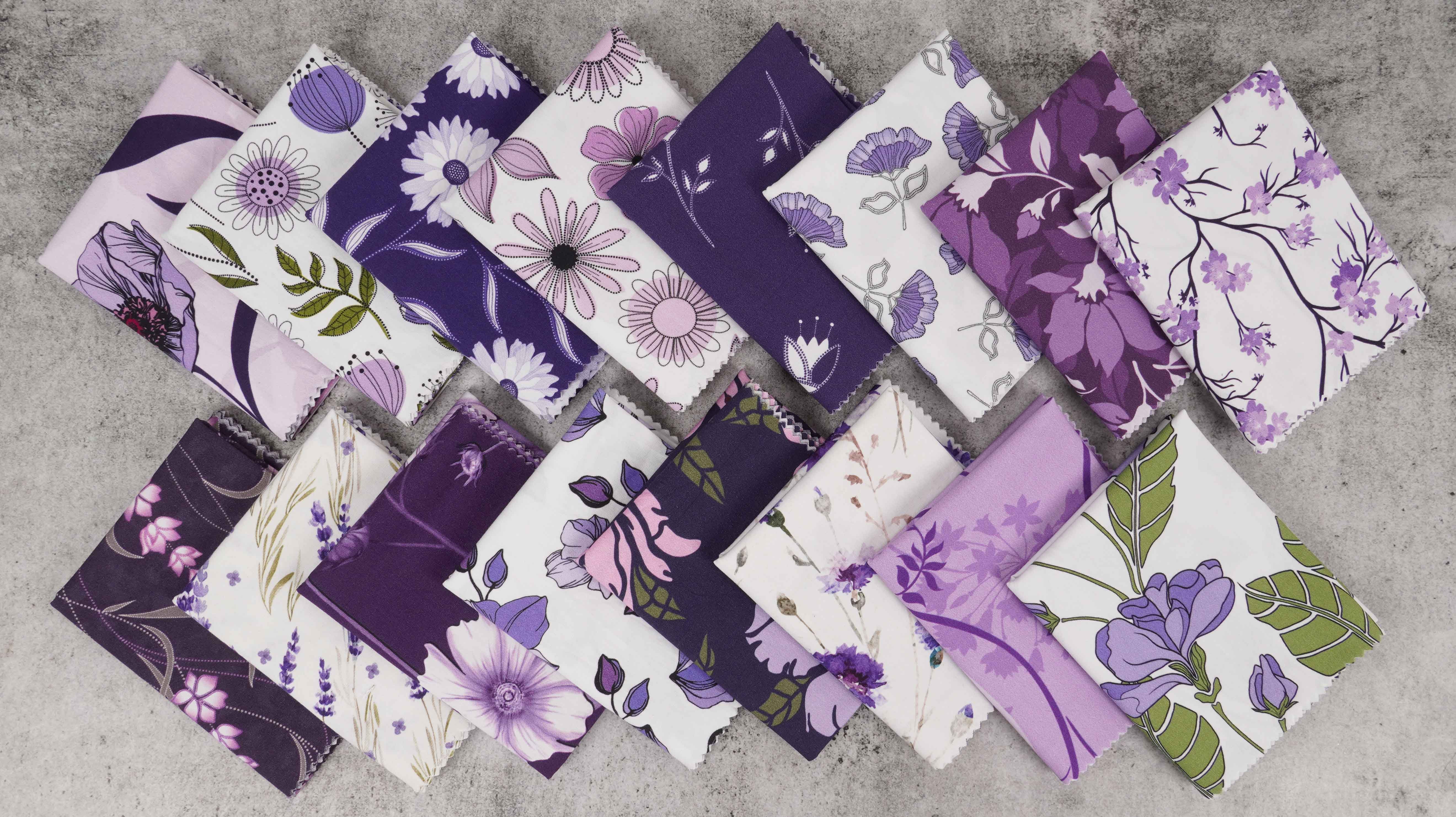 Soimoi 16 Pc Fat Quarter Bundle,FloralPrint 18"x 22"DIY Patchwork-100% CottonPre-Cut Quilting Fabric Purple & White