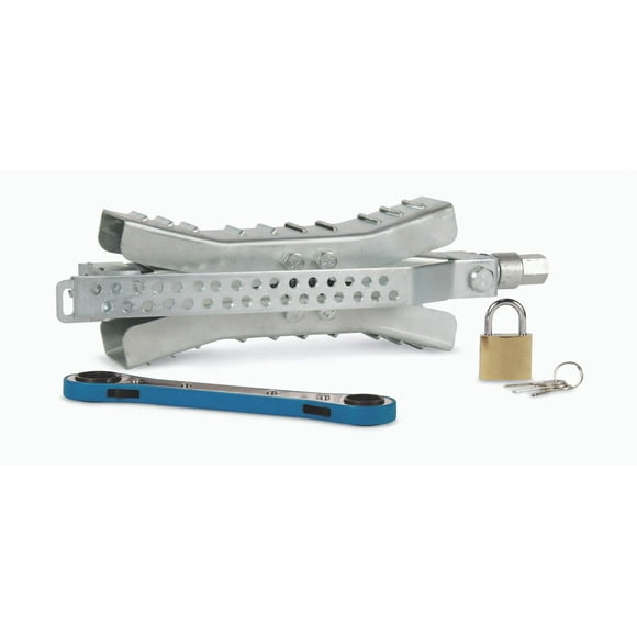 Camco Wheel Chock 44662 For Use With Tandem Tires; Spacing of 3 to 10 Inches; With Ratchet Wrench; Locking; Metal; Single