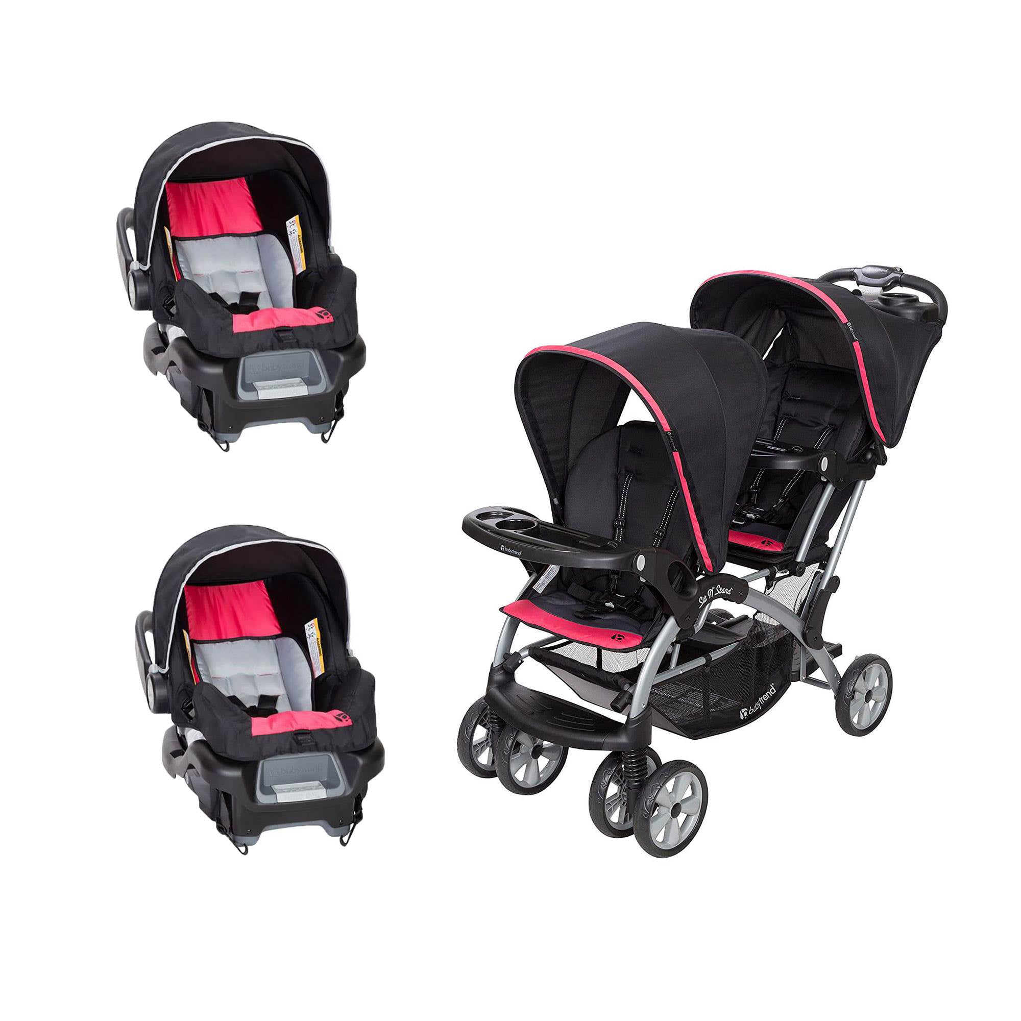 Baby Trend Sit N' Stand Double Stroller and 2 Infant Car Seats Combo ...