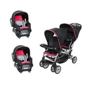 Baby Trend Sit N' Stand Double Stroller and 2 Infant Car Seats Combo, Optic Pink