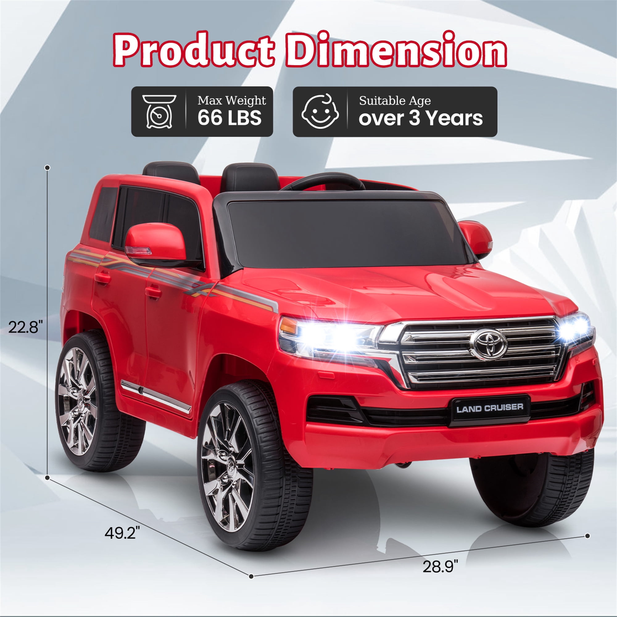 Kids Ride-On Car 2 Seaters,12V Toyota Land Cruiser Electric SUV Police Car Battery Powered Toy Truck with Remote Control,2 Motors, 3 Speeds, Music, Horn, LED Lights