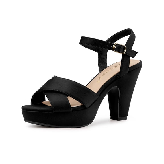 BLISSFUL STEP Valentine's Women's Fashion Platform Strap Slingback Chunky Heel Open Toe Sandals Black 6