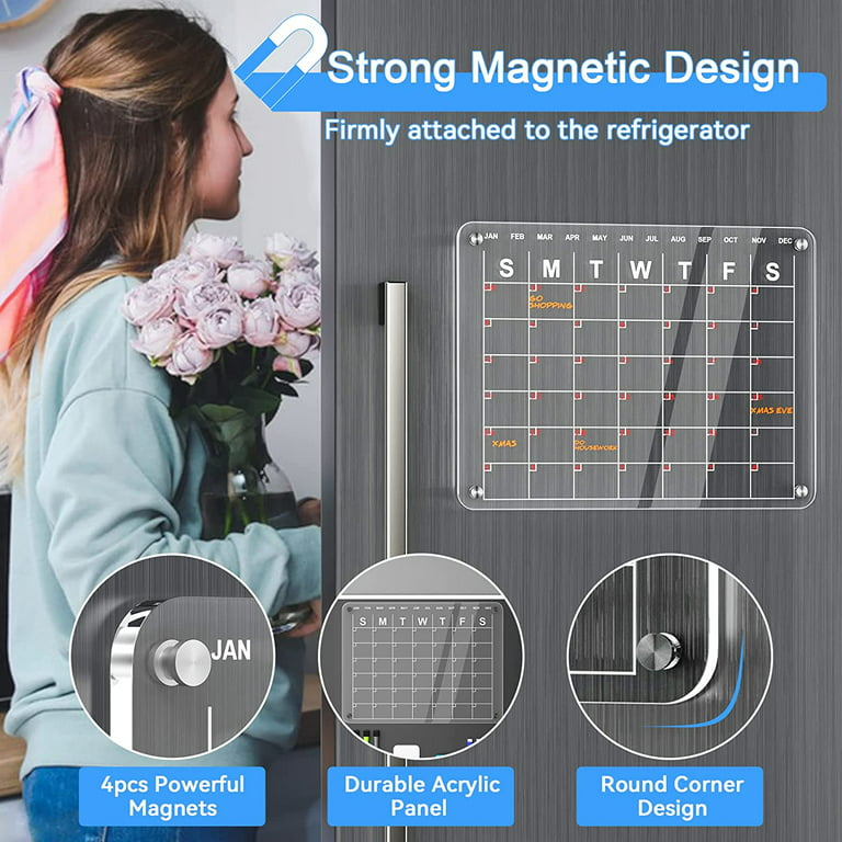 Magnetic Acrylic Calendar Dry Erase Board for Fridge, 17X 12 Clear Acrylic  Cal