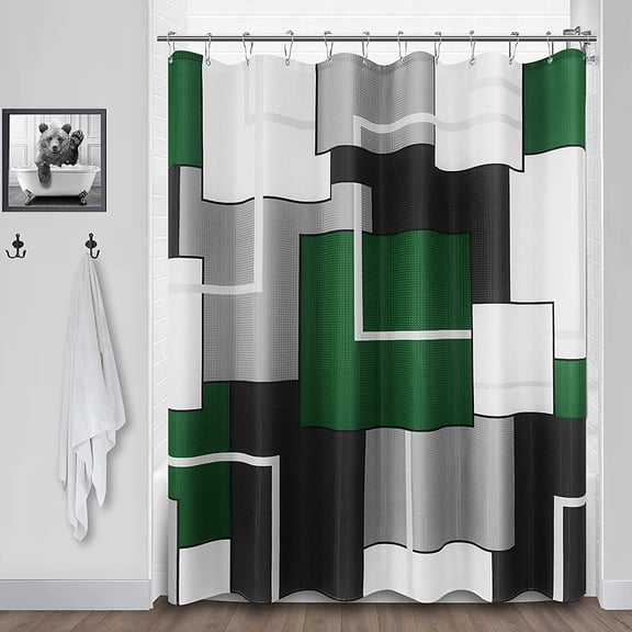 Black and Grey Shower Curtain Set with 12 Metal Hooks, Black Geometric Shower Curtain Modern Black White Silver Shower Curtains for Mens Bathroom, Decorative Bath Curtain, Water Repellent 72x72
