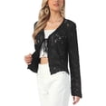 thumbnail image 4 of INSPIRE CHIC Women's Boho Crochet Cardigan Tie Front Long Sleeve Lightweight Cropped Bolero Shrug Top Black L, 4 of 6